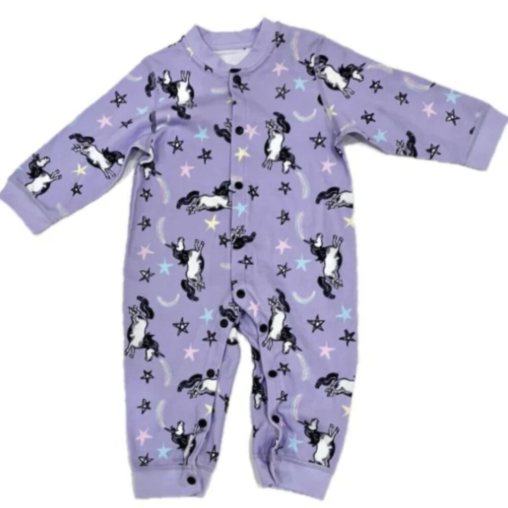 Mackey Equine Accessories Purple Unicorn Button Up One Piece. Size 8-12 months
